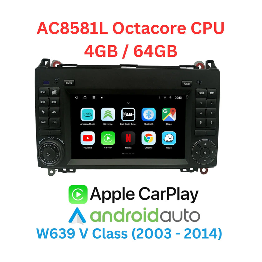 W639 V Klasse Vito Viano Phantomnav Android Radio, AC8581L 4/64 Original Style - Phantomnav