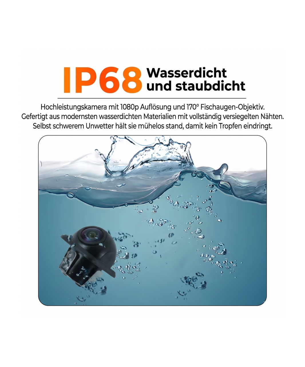 Phantomnav Rückfahrkamera mit Full HD AHD Kamera, 6 Meter Video-Cinchkabel, 12V Stromkabel und passgenauer Bohrkrone